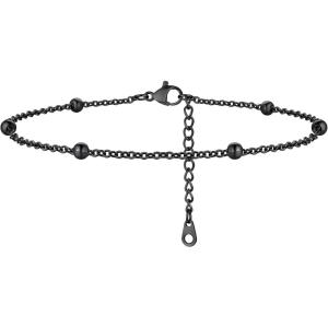 ChainsHouse Ankle Bracelets for Women, Stainless Steel Beaded Chain Ankle Bracelet, Womens Heart Anklets for Summer Beach Jewelry Gifts(K: bead-3.5mm-black)