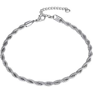 ChainsHouse Ankle Bracelets for Women, Stainless Steel Beaded Chain Ankle Bracelet, Womens Heart Anklets for Summer Beach Jewelry Gifts(L: twisted rope-6mm-stainless)