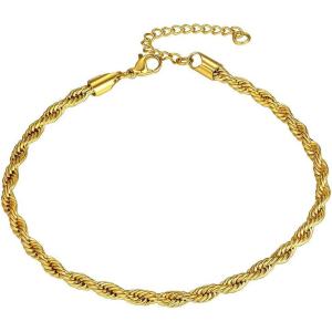 ChainsHouse Ankle Bracelets for Women, Stainless Steel Beaded Chain Ankle Bracelet, Womens Heart Anklets for Summer Beach Jewelry Gifts(M: twisted rope-6mm-gold)