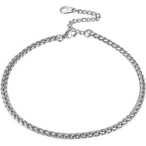 ChainsHouse Ankle Bracelets for Women, Stainless Steel Beaded Chain Ankle Bracelet, Womens Heart Anklets for Summer Beach Jewelry Gifts(O: wheat-3mm-stainless)