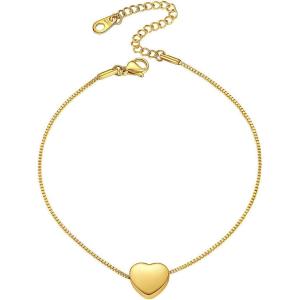 ChainsHouse Ankle Bracelets for Women, Stainless Steel Beaded Chain Ankle Bracelet, Womens Heart Anklets for Summer Beach Jewelry Gifts(P:heart-gold)
