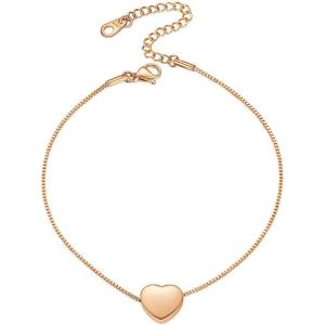 ChainsHouse Ankle Bracelets for Women, Stainless Steel Beaded Chain Ankle Bracelet, Womens Heart Anklets for Summer Beach Jewelry Gifts(Q: heart-rose gold)