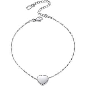 ChainsHouse Ankle Bracelets for Women, Stainless Steel Beaded Chain Ankle Bracelet, Womens Heart Anklets for Summer Beach Jewelry Gifts(S: heart-stainless)