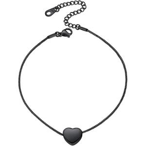 ChainsHouse Ankle Bracelets for Women, Stainless Steel Beaded Chain Ankle Bracelet, Womens Heart Anklets for Summer Beach Jewelry Gifts(T: heart-black)
