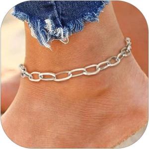 ChainsHouse Ankle Bracelets for Women, Stainless Steel Chain Anklets Waterproof, Women Summer Beach Jewelry Gift, Come with Box(01. 1Pcs-(6mm)-Paperclip-Steel)
