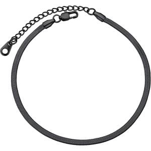 ChainsHouse Ankle Bracelets for Women, Stainless Steel Chain Anklets Waterproof, Women Summer Beach Jewelry Gift, Come with Box(09. 3mm-Herringbone-Black)