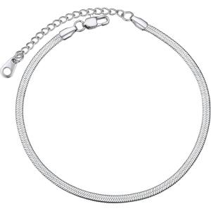 ChainsHouse Ankle Bracelets for Women, Stainless Steel Chain Anklets Waterproof, Women Summer Beach Jewelry Gift, Come with Box(09. 3mm-Herringbone-Steel)
