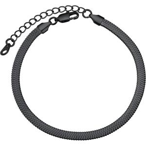 ChainsHouse Ankle Bracelets for Women, Stainless Steel Chain Anklets Waterproof, Women Summer Beach Jewelry Gift, Come with Box(10. 5mm-Herringbone-Black)
