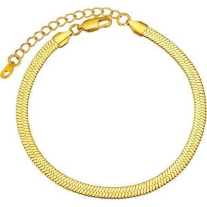 ChainsHouse Ankle Bracelets for Women, Stainless Steel Chain Anklets Waterproof, Women Summer Beach Jewelry Gift, Come with Box(10. 5mm-Herringbone-Gold)
