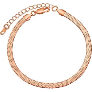 ChainsHouse Ankle Bracelets for Women, Stainless Steel Chain Anklets Waterproof, Women Summer Beach Jewelry Gift, Come with Box(10. 5mm-Herringbone-Rose Gold)
