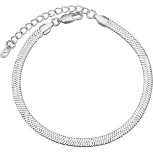 ChainsHouse Ankle Bracelets for Women, Stainless Steel Chain Anklets Waterproof, Women Summer Beach Jewelry Gift, Come with Box(10. 5mm-Herringbone-Steel)