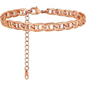 ChainsHouse Ankle Bracelets for Women, Stainless Steel Chain Anklets Waterproof, Women Summer Beach Jewelry Gift, Come with Box(11. 6mm-Flat Marina-Rose Gold)