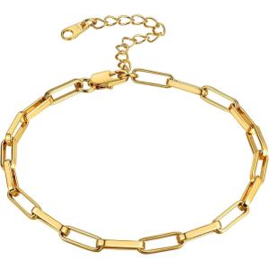 ChainsHouse Ankle Bracelets for Women, Stainless Steel Chain Anklets Waterproof, Women Summer Beach Jewelry Gift, Come with Box(12. 4.2mm-Paperclip-Gold)