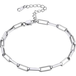 ChainsHouse Ankle Bracelets for Women, Stainless Steel Chain Anklets Waterproof, Women Summer Beach Jewelry Gift, Come with Box(12. 4.2mm-Paperclip-Platinum)