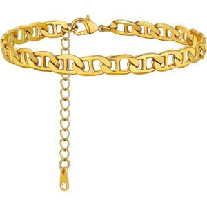 ChainsHouse Ankle Bracelets for Women, Stainless Steel Chain Anklets Waterproof, Women Summer Beach Jewelry Gift, Come with Box(A: flat marina – gold)