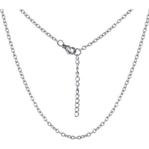 ChainsHouse Thin Rolo Chain Necklaces for Women Men, 1.4MM/2MM Cable Chains with 5cm Extender Chain, Stainless Steel/Black/14K Gold/Rose Gold Plated Sturdy Women’s Chain Necklaces, 16-30 Inch(E-2mm-silver)