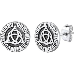 ChainsHouse Viking Earrings for Men, Raven Skull/Celtic Cross Ear Studs, Stainless Steel/Black/Gold Plated Punk Gothic Earrings, Lightweight Hypoallergenic Stud Jewelry with Gift Box(B-Celtic Knot-Steel)