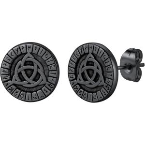 ChainsHouse Viking Earrings for Men, Raven Skull/Celtic Cross Ear Studs, Stainless Steel/Black/Gold Plated Punk Gothic Earrings, Lightweight Hypoallergenic Stud Jewelry with Gift Box(B-Celtic Knot-Black)