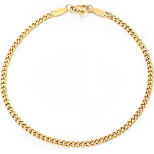 TRUMIUM 18k Gold Plated Link Chain Bracelets for Men Women 3mm Diamond-Cut Mens Gold Cuban Chain Length 7/8/9 inches(3mm Cuban Chain – Length 8 inches)
