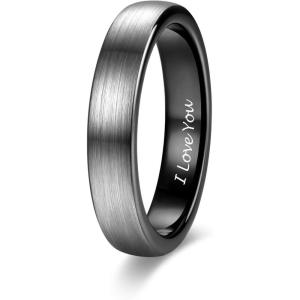 TRUMIUM 4mm 6mm 8mm Tungsten Rings for Men Women Engagement Wedding Band Brushed Black Comfort Fit Size 4-15(4mm Black I Love You)