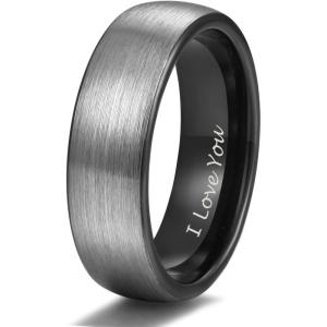 TRUMIUM 4mm 6mm 8mm Tungsten Rings for Men Women Engagement Wedding Band Brushed Black Comfort Fit Size 4-15(6mm Black I Love You)