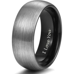 TRUMIUM 4mm 6mm 8mm Tungsten Rings for Men Women Engagement Wedding Band Brushed Black Comfort Fit Size 4-15(8mm Black I Love You)