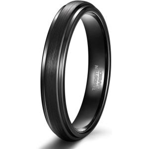 TRUMIUM 4mm 6mm 8mm Tungsten Rings for Men Women Silver Blue Rose Gold Plated Black Tungsten Wedding Band Matte Brushed Finish Comfort Fit Size 4-15(4mm Black Step Edge)