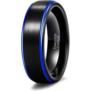 TRUMIUM 4mm 6mm 8mm Tungsten Rings for Men Women Silver Blue Rose Gold Plated Black Tungsten Wedding Band Matte Brushed Finish Comfort Fit Size 4-15(6mm Black Blue)
