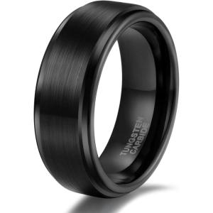 TRUMIUM 4mm 6mm 8mm Tungsten Rings for Men Women Silver Blue Rose Gold Plated Black Tungsten Wedding Band Matte Brushed Finish Comfort Fit Size 4-15(8mm Black Step Edge)