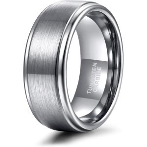 TRUMIUM 4mm 6mm 8mm Tungsten Rings for Men Women Silver Blue Rose Gold Plated Black Tungsten Wedding Band Matte Brushed Finish Comfort Fit Size 4-15(8mm silver plated)