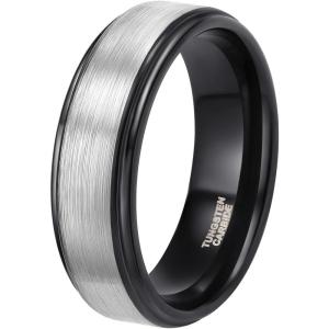 TRUMIUM 4mm 6mm 8mm Tungsten Rings for Men Women Silver Blue Rose Gold Plated Black Tungsten Wedding Band Matte Brushed Finish Comfort Fit Size 4-15(8mm Black)