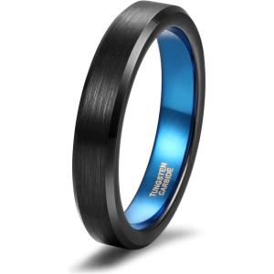 TRUMIUM 4mm 6mm Tungsten Rings for Men Women Black and Blue Wedding Bands Beveled Edges Comfort Fit Size 4-15(4mm Black Blue)