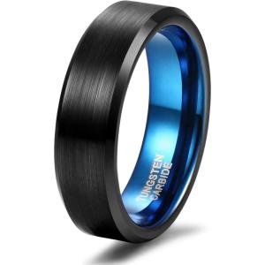 TRUMIUM 4mm 6mm Tungsten Rings for Men Women Black and Blue Wedding Bands Beveled Edges Comfort Fit Size 4-15(6mm Black Blue)