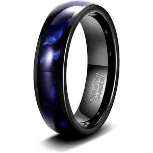 TRUMIUM 4mm Tungsten Rings for Men Women Blue Turquoise Lapis Lazuli Inlay Mens Wedding Band Silver Engagement Promise Ring High Polished Dome Comfort Fit Size 6-12(6mm Blue Shell)
