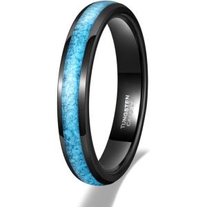TRUMIUM 4mm Tungsten Rings for Men Women Blue Turquoise Lapis Lazuli Inlay Mens Wedding Band Silver Engagement Promise Ring High Polished Dome Comfort Fit Size 6-12(Blue Turquoise)