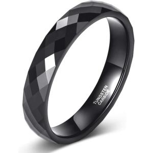 TRUMIUM 6mm 8mm Tungsten Rings for Men Women Hammered Black Gold Wedding Bands Matte Finished Engagement Promise Couple Ring Size 6-14(4mm Black)