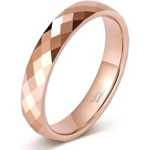 TRUMIUM 6mm 8mm Tungsten Rings for Men Women Hammered Black Gold Wedding Bands Matte Finished Engagement Promise Couple Ring Size 6-14(4mm Rose Gold)