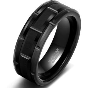 TRUMIUM 8mm Mens Tungsten Wedding Bands Brick Pattern Matte Finished Tungsten Carbied Rings Comfort Fit Size 7-13(8mm Black)