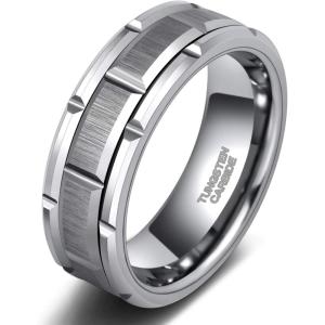 TRUMIUM 8mm Mens Tungsten Wedding Bands Brick Pattern Matte Finished Tungsten Carbied Rings Comfort Fit Size 7-13(8mm Silver)