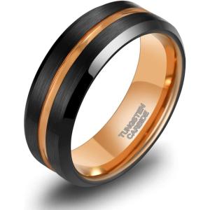 TRUMIUM 8mm Mens Wedding Ring Tungsten Centre Groove Beveled Edge Matte Brushed Comfort Fit Size 6-14(8mm Two Tone)