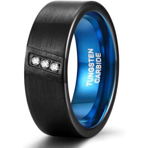 TRUMIUM 8mm Wedding Bands For Men Women Cubic Zirconia Tungsten Nen Wedding Ring Fake Diamonds Silver/Blue/Black Eternity Band Ring Comfort Fit Size 7-13(8mm Black)