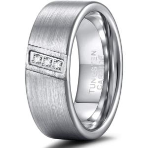 TRUMIUM 8mm Wedding Bands For Men Women Cubic Zirconia Tungsten Nen Wedding Ring Fake Diamonds Silver/Blue/Black Eternity Band Ring Comfort Fit Size 7-13(8mm Silver)