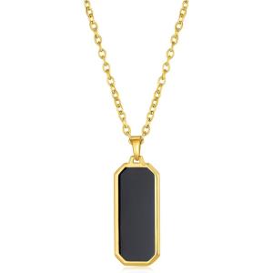 TRUMIUM Black Onyx Pendant Necklace for Mens Womens 14k Gold Plated Stainless Steel Necklace Square Rectangle Pendant Rope Chain 22inch(Rectangle Onyx Pendant)