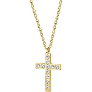 TRUMIUM Cross Necklace for Men Women 14K 18K Gold Silver Plated Cubic Zirconia Christian Faith Pendant Necklaces Everyday Jewelry with 5cm Chain Extenders(Cross Flat Type)