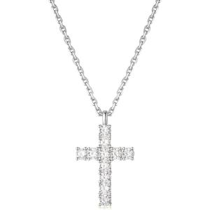 TRUMIUM Cross Necklace for Men Women 14K 18K Gold Silver Plated Cubic Zirconia Christian Faith Pendant Necklaces Everyday Jewelry with 5cm Chain Extenders(Silver Cross)
