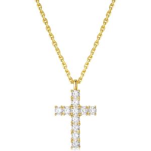 TRUMIUM Cross Necklace for Men Women 14K 18K Gold Silver Plated Cubic Zirconia Christian Faith Pendant Necklaces Everyday Jewelry with 5cm Chain Extenders(Gold Cross)