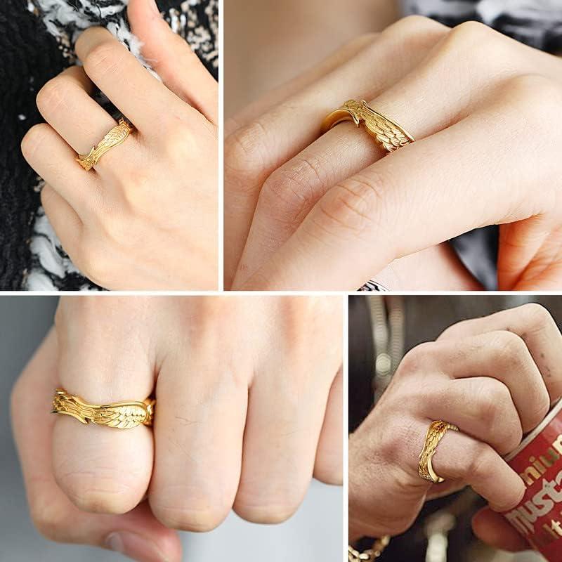 imageChainsHouse Antique Ring Feather Angel Wing for Men Women Stainless Steel18K GoldBlack Metal Plated Sturdy Vintage Feather Band Rings Jewelry Size 712 Offer Custom Serviceb Gold