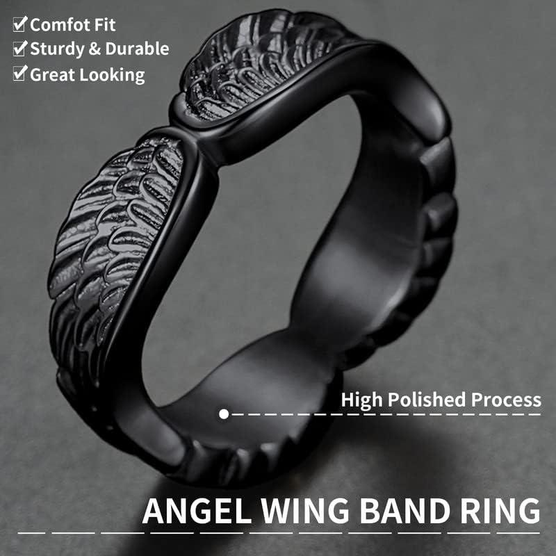imageChainsHouse Antique Ring Feather Angel Wing for Men Women Stainless Steel18K GoldBlack Metal Plated Sturdy Vintage Feather Band Rings Jewelry Size 712 Offer Custom Servicec Black
