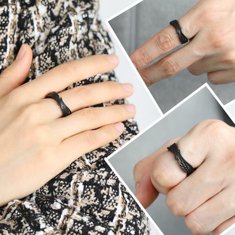 imageChainsHouse Antique Ring Feather Angel Wing for Men Women Stainless Steel18K GoldBlack Metal Plated Sturdy Vintage Feather Band Rings Jewelry Size 712 Offer Custom Servicec Black