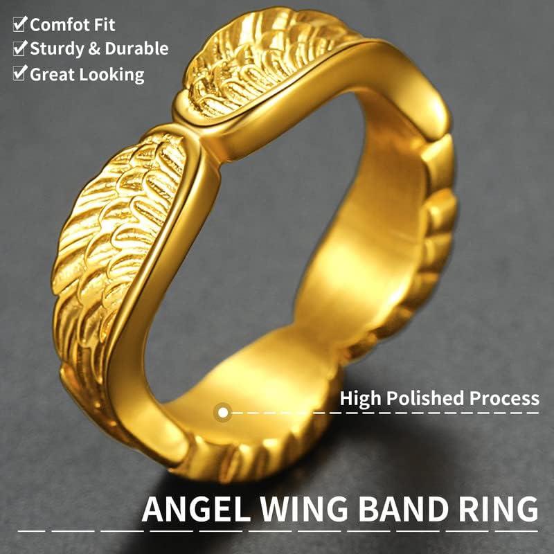 imageChainsHouse Antique Ring Feather Angel Wing for Men Women Stainless Steel18K GoldBlack Metal Plated Sturdy Vintage Feather Band Rings Jewelry Size 712 Offer Custom Serviceb Gold